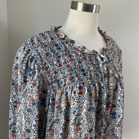 Rose+Olive Womens Plus 2X Floral Smocked Blouse Ruffled Neckline 3/4 Sleeves Top - Picture 2 of 11